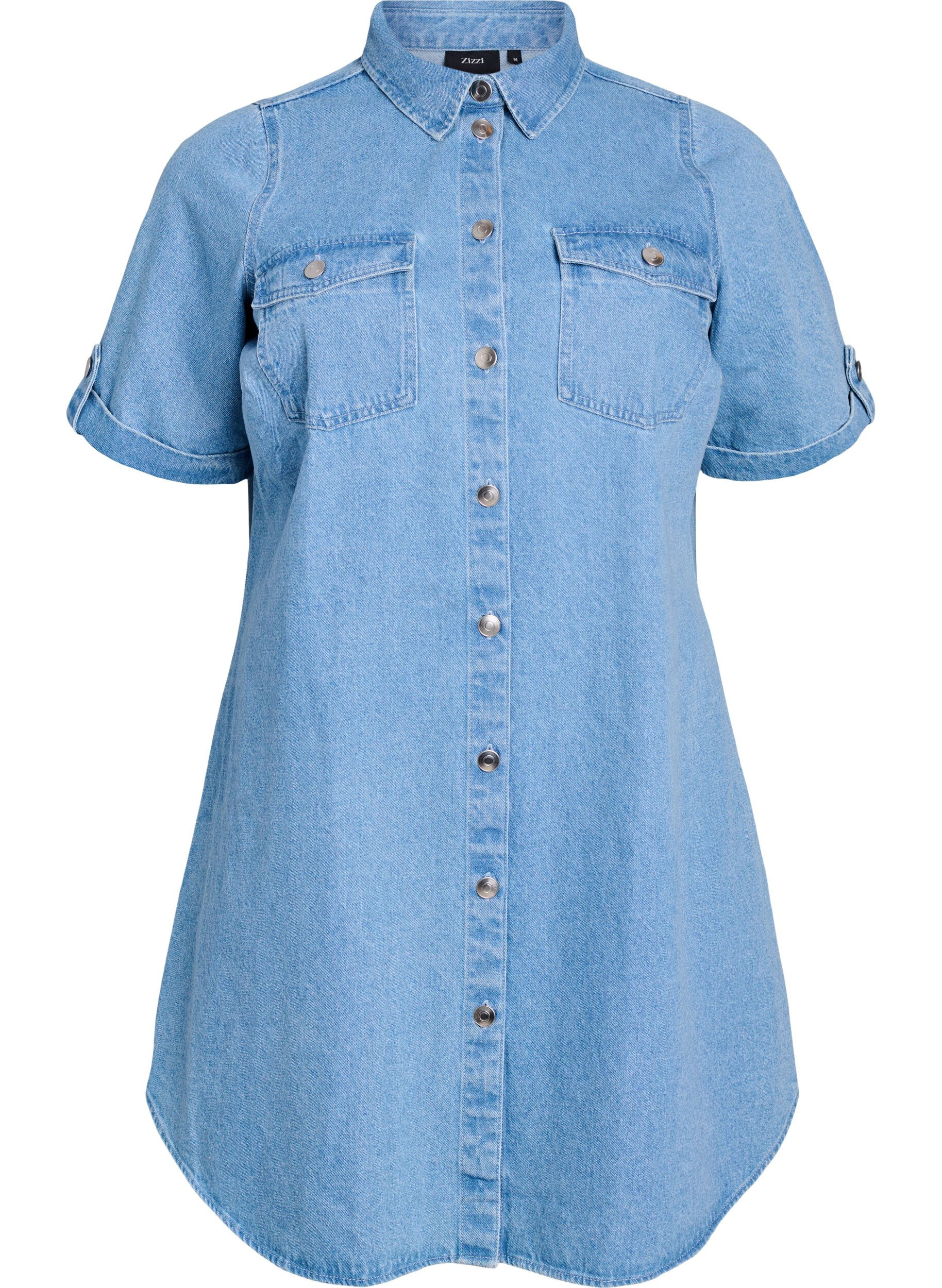 Zizzi Denimjurk met korte mouwen en knopen, Blauw, Packshot image number 0