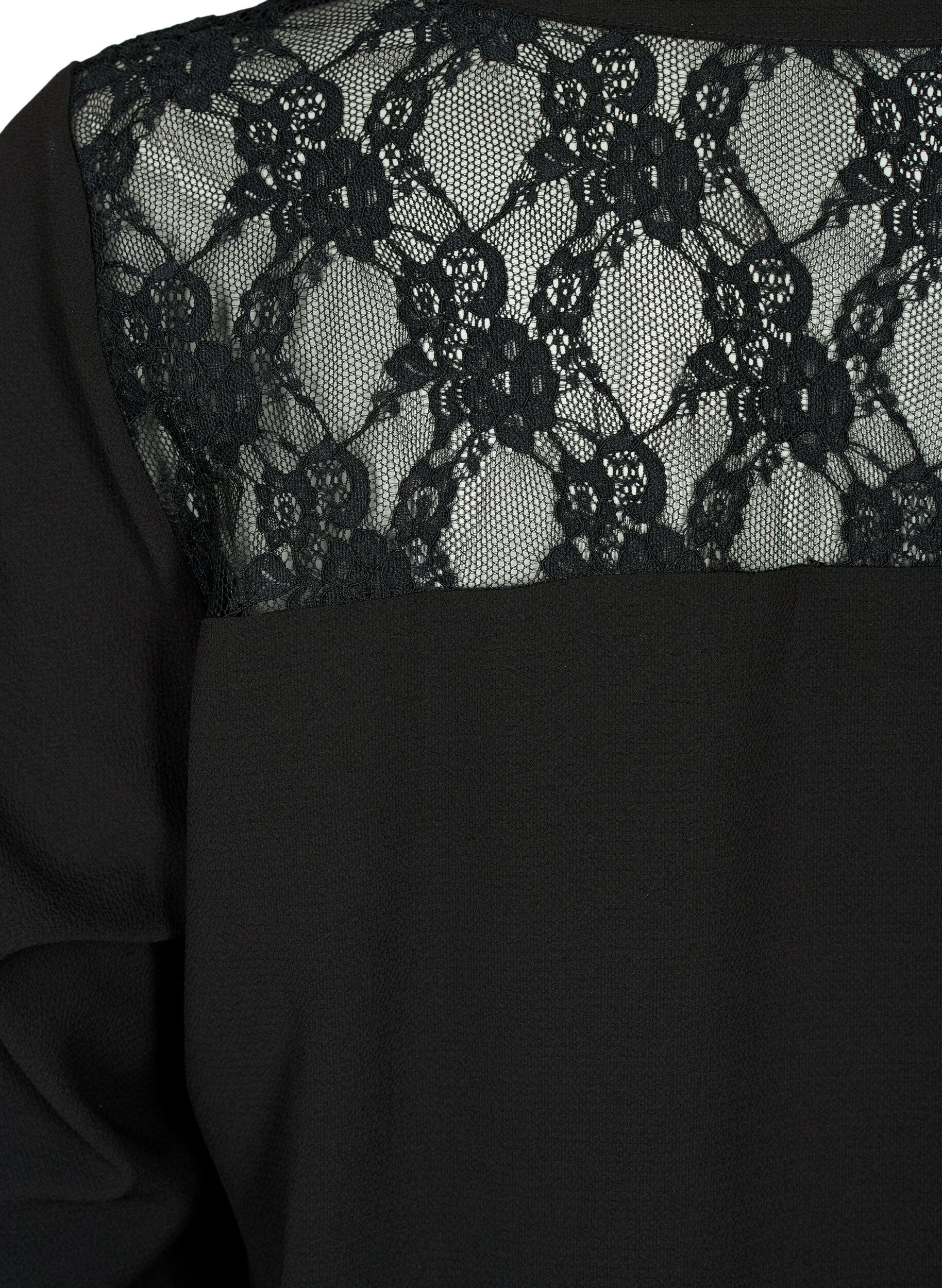 Zizzi Blouse met lange mouwen en kanten detail , Black, Packshot image number 3