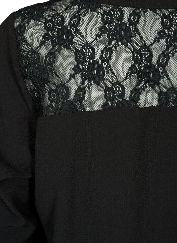 Blouse met lange mouwen en kanten detail , Black, Packshot image number 3