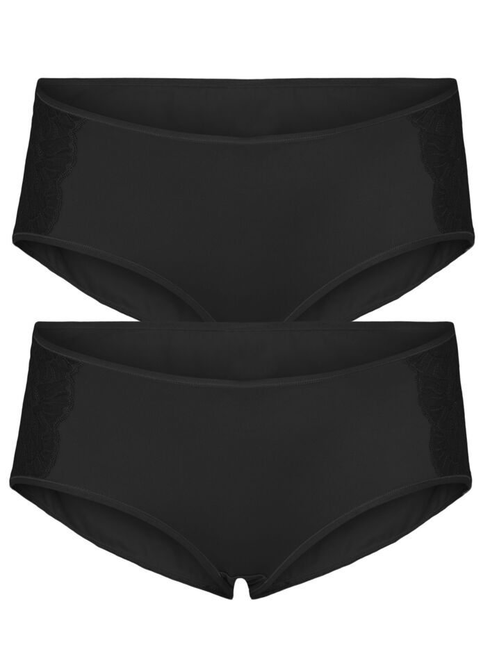 2-pack slipje met normale taille, Zwart, Packshot image number 0