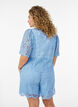 Kanten blouse met korte mouwen en V-hals, Blauw, Model image number 2