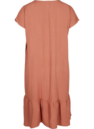 Viscose jurk met korte mouwen en v-hals, Copper Brown, Packshot image number 1