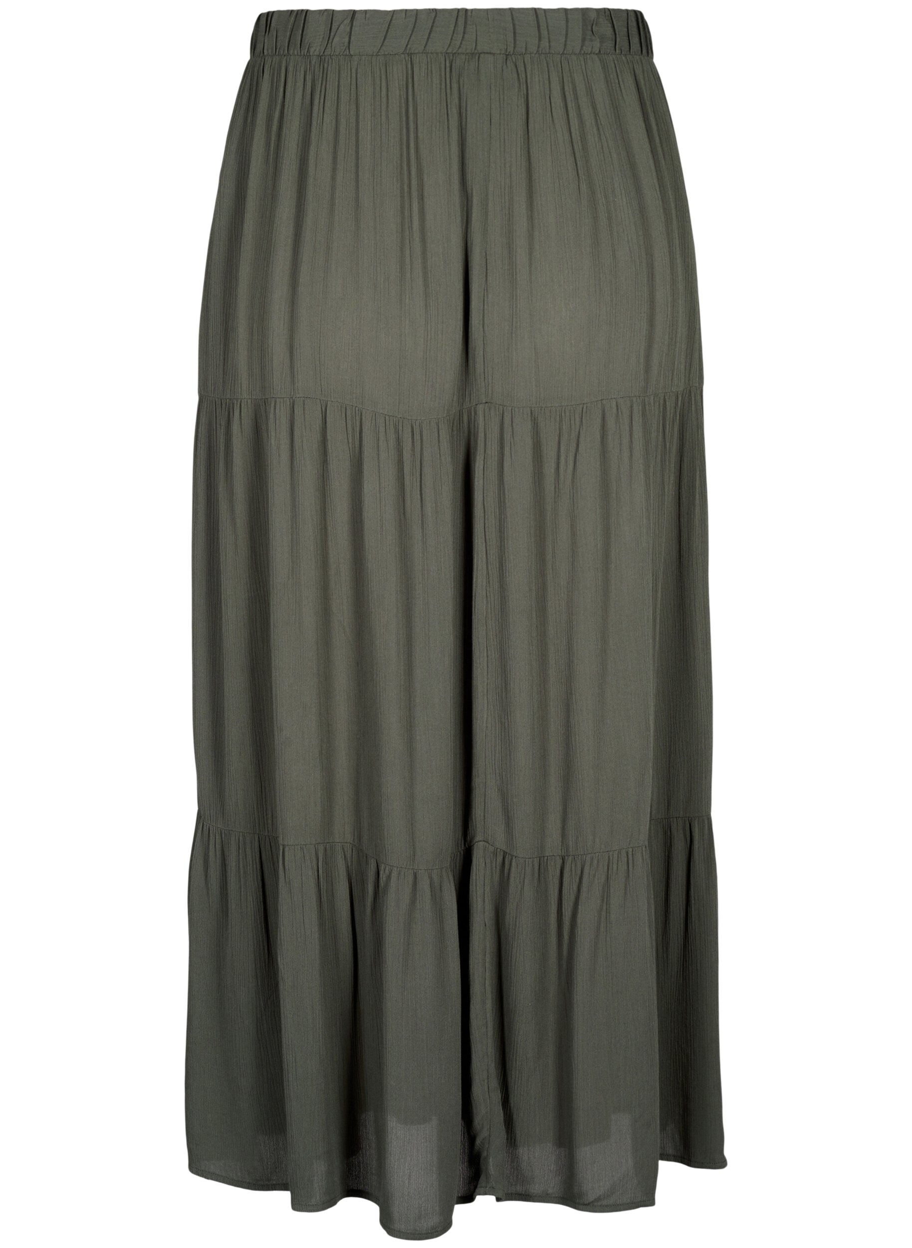 ZizziLange rok met elastiek in de taille, Groen, Packshot image number 1