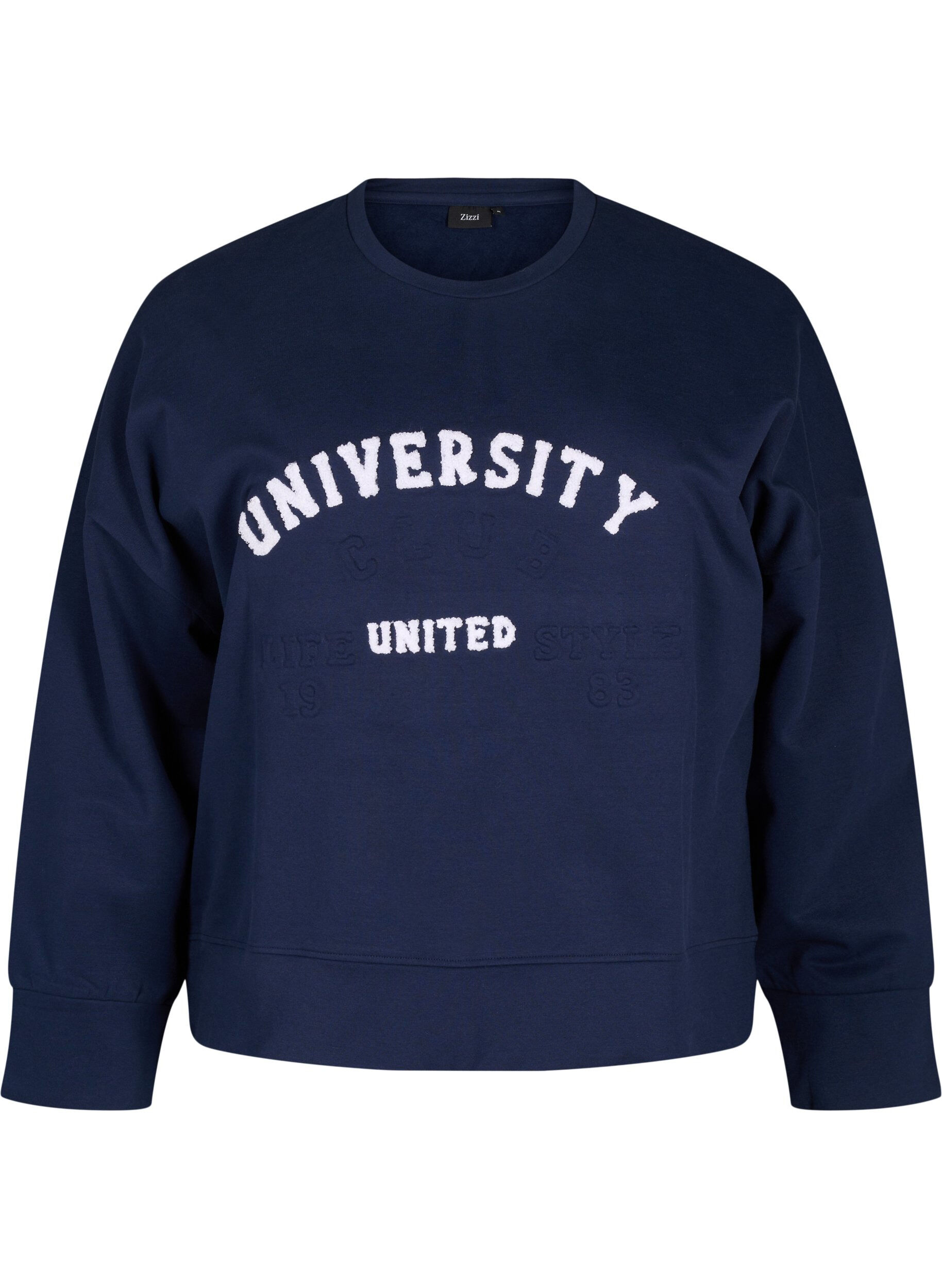 Zizzi Sweatshirt met verhoogde tekstdesign, Blauw, Packshot image number 0