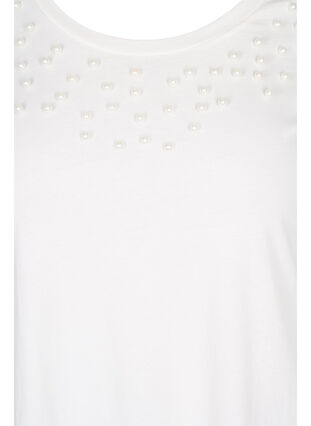 Katoenen T-shirt met parels, Warm Off-white, Packshot image number 2