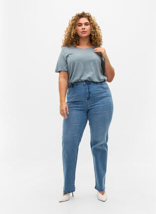 Jeans met extra hoge taille, Light blue, Model image number 0