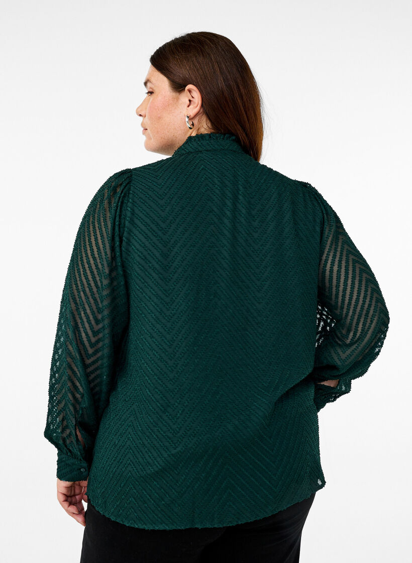Shirt met textuur en een gerimpelde kraag, Groen, Model image number 2
