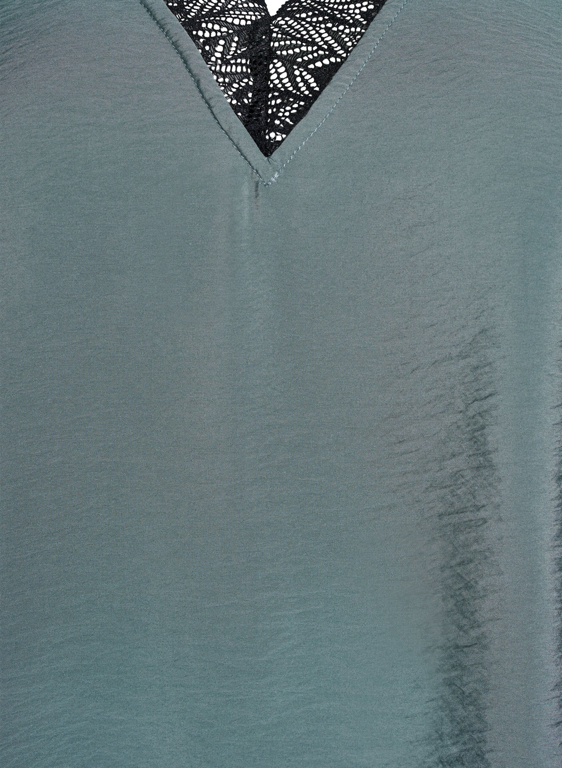 Zizzi Viscose blouse met korte mouwen en kanten rand, Groen, Packshot image number 2