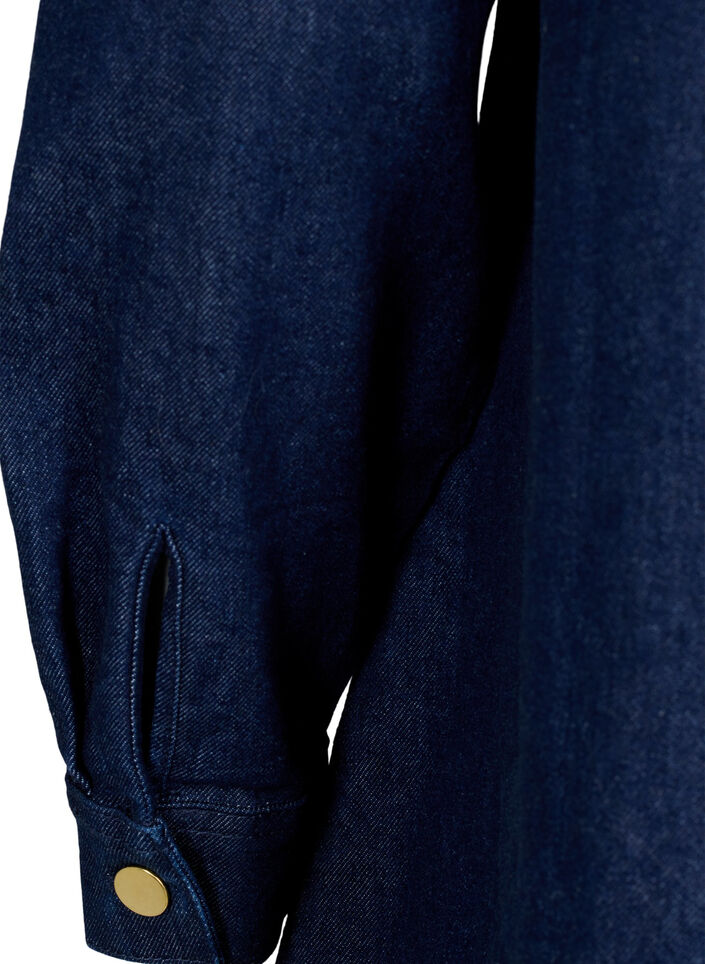 Denim jurk met A-vorm en knopen, Dark Blue Denim, Packshot image number 3