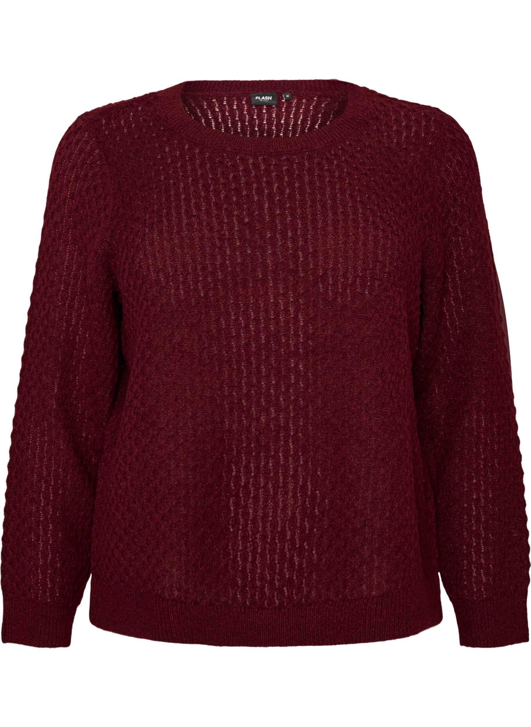 ZizziGebreide blouse met een opengewerkt structuurpatroon, Rood, Packshot image number 0