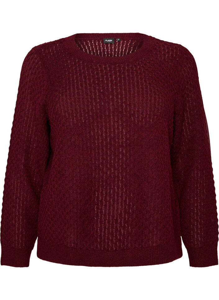 Gebreide blouse met een opengewerkt structuurpatroon, Rood, Packshot image number 0