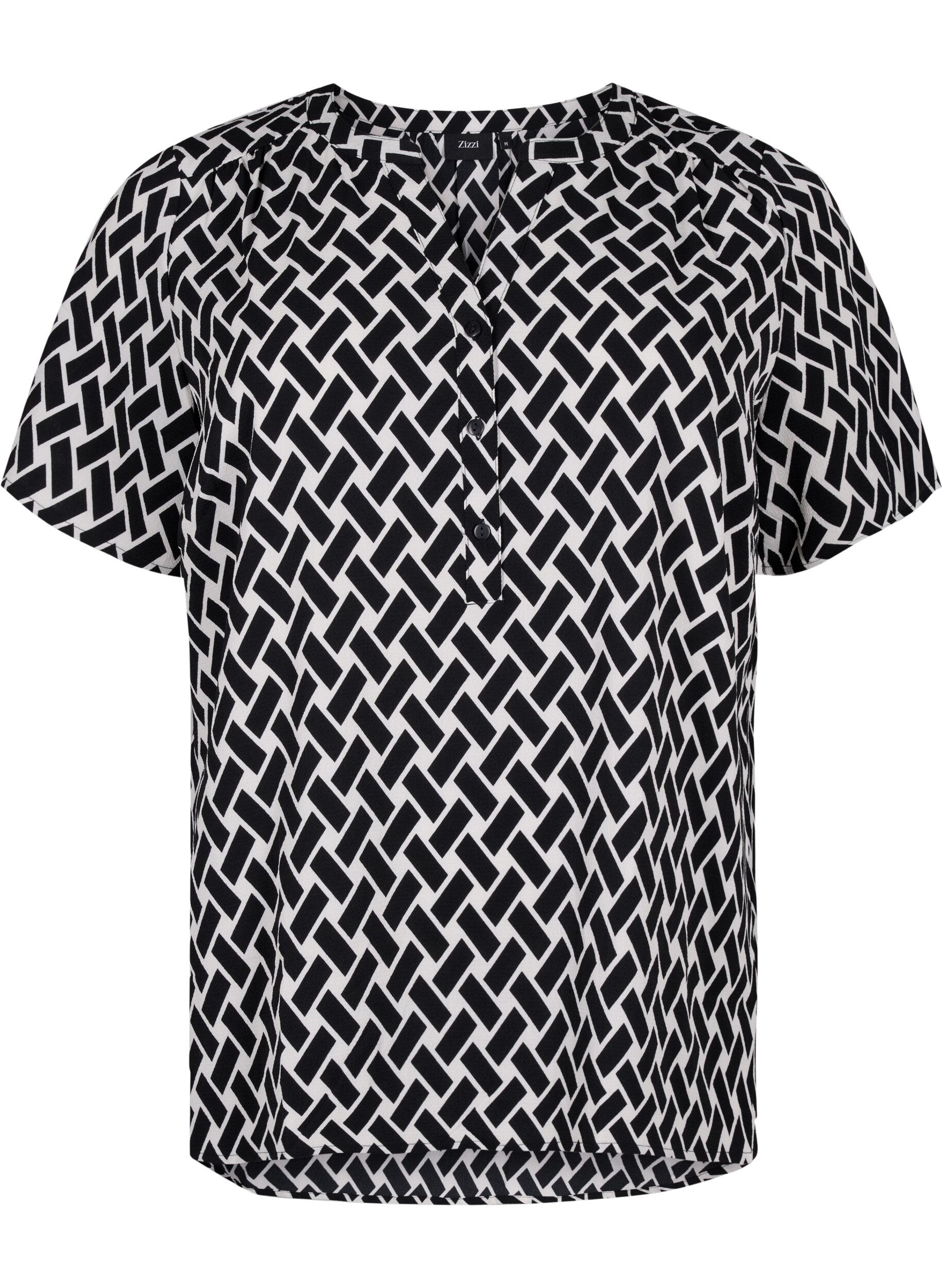 Zizzi Blouse met korte mouwen en v-halslijn, Zwart, Packshot image number 0
