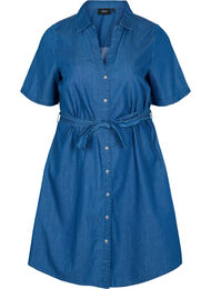 Katoenen denim jurk met tailleriem, Medium Blue