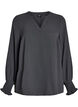 Blouse met smockmanchetten en V-hals, Grijs, Packshot image number 0