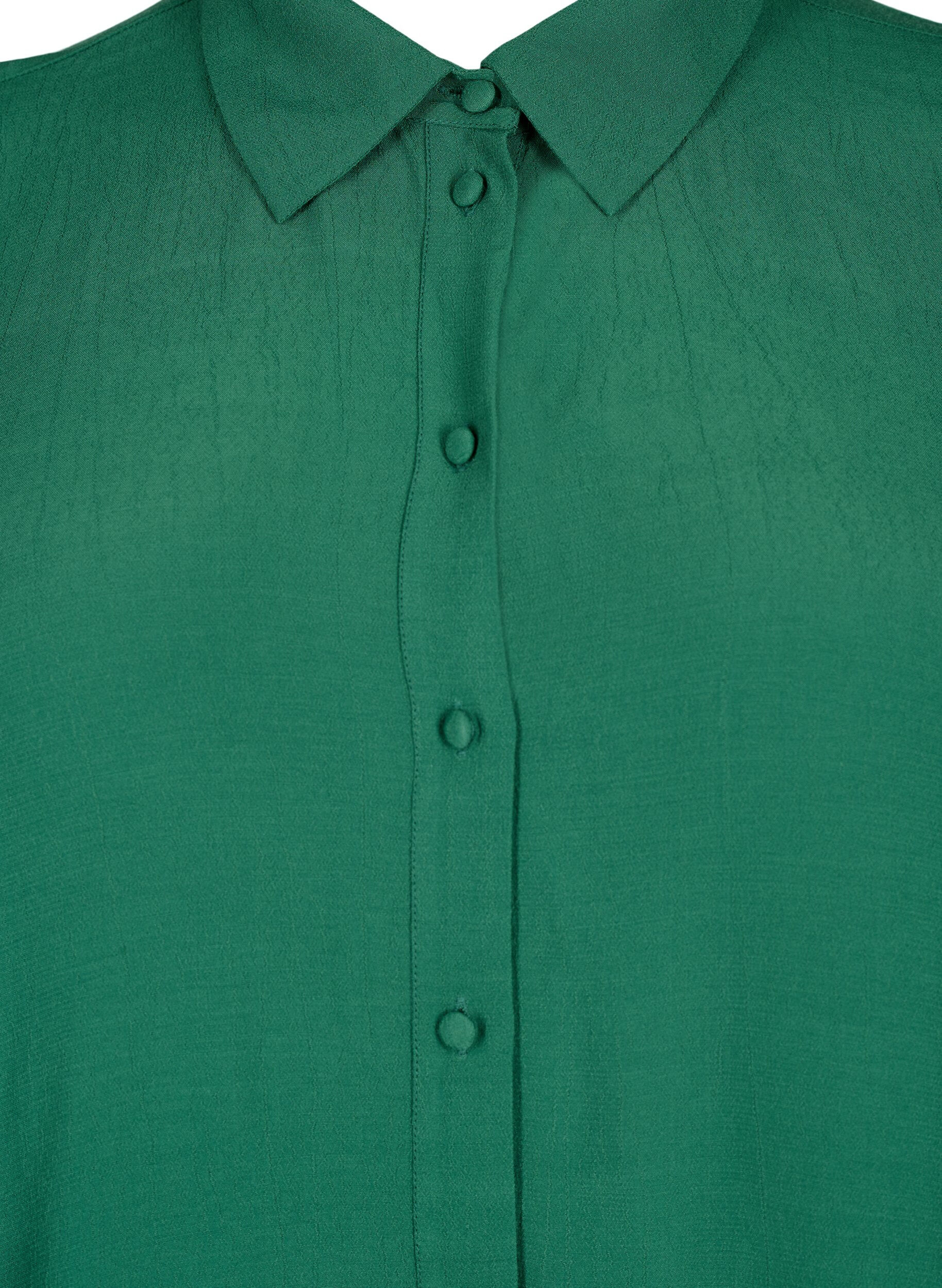 Zizzi Viscose shirt met 3/4 mouwen en borduurdetails, Hunter Green, Packshot image number 2