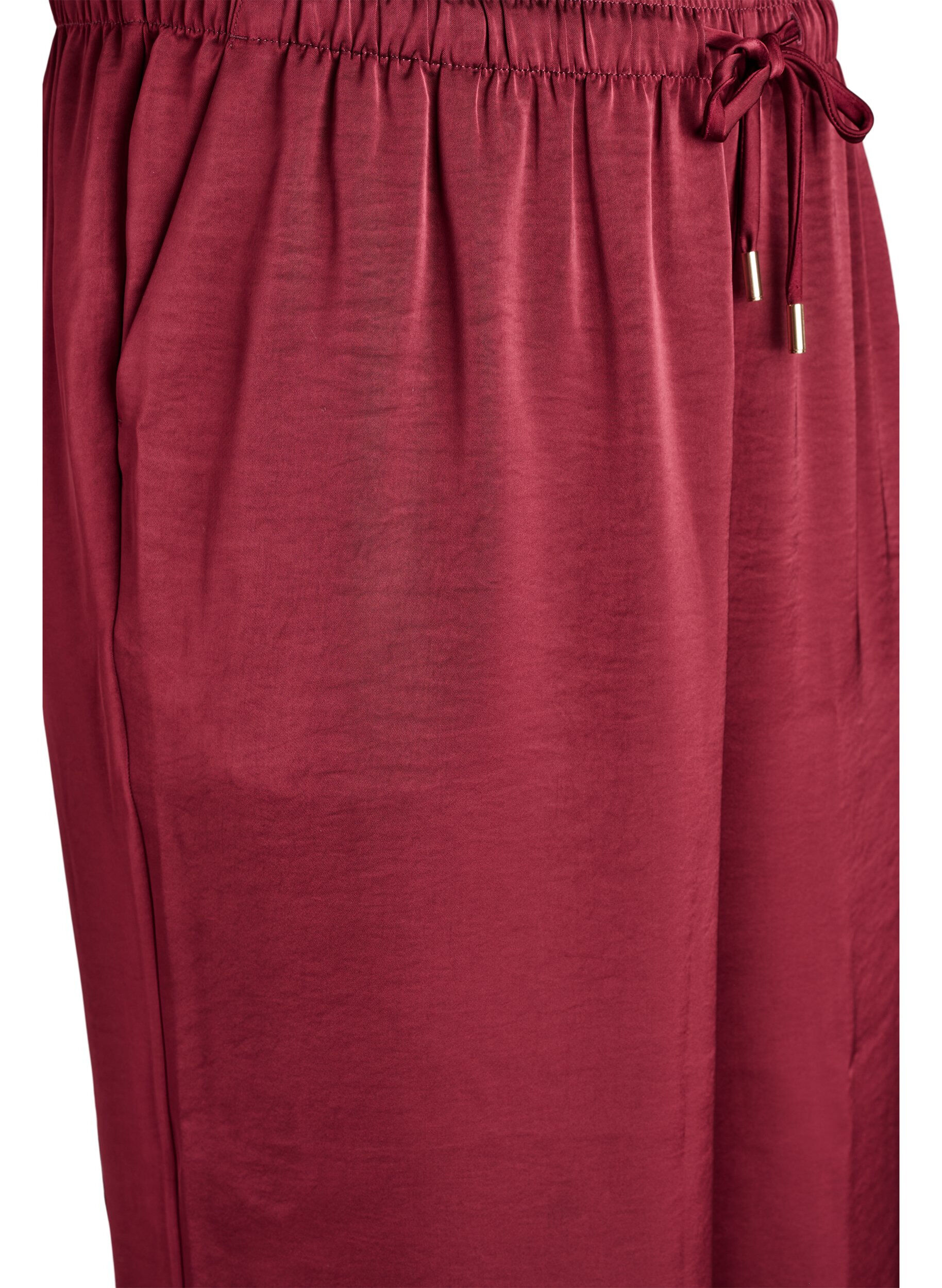 Zizzi Satijnen-look broek met een high waist en wijde pijpen, Donker Bordeaux, Packshot image number 2