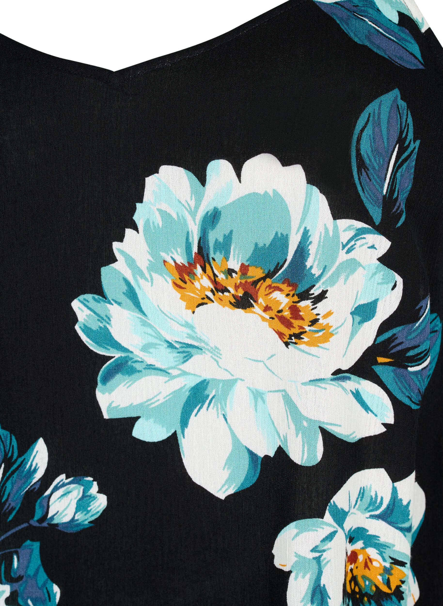 Zizzi Mouwloze top in viscose, Black Big Flower, Packshot image number 2