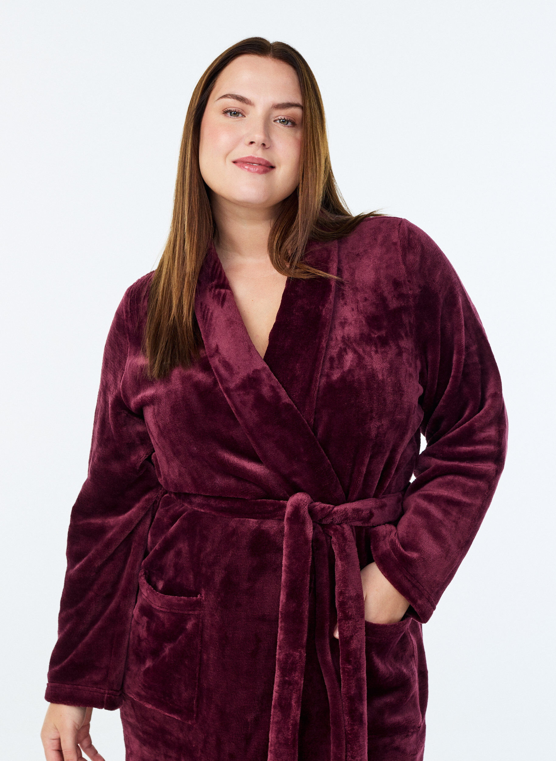 Zizzi Kamerjas in zachte velour met zakken, Donker Bordeaux, Model image number 2
