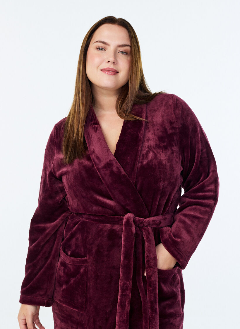 Kamerjas in zachte velour met zakken, Donker Bordeaux, Model image number 2
