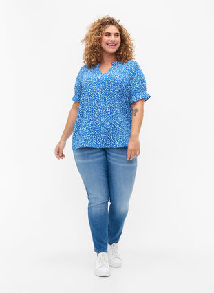 Korte mouw blouse met print , Blue Ditsy, Model image number 2