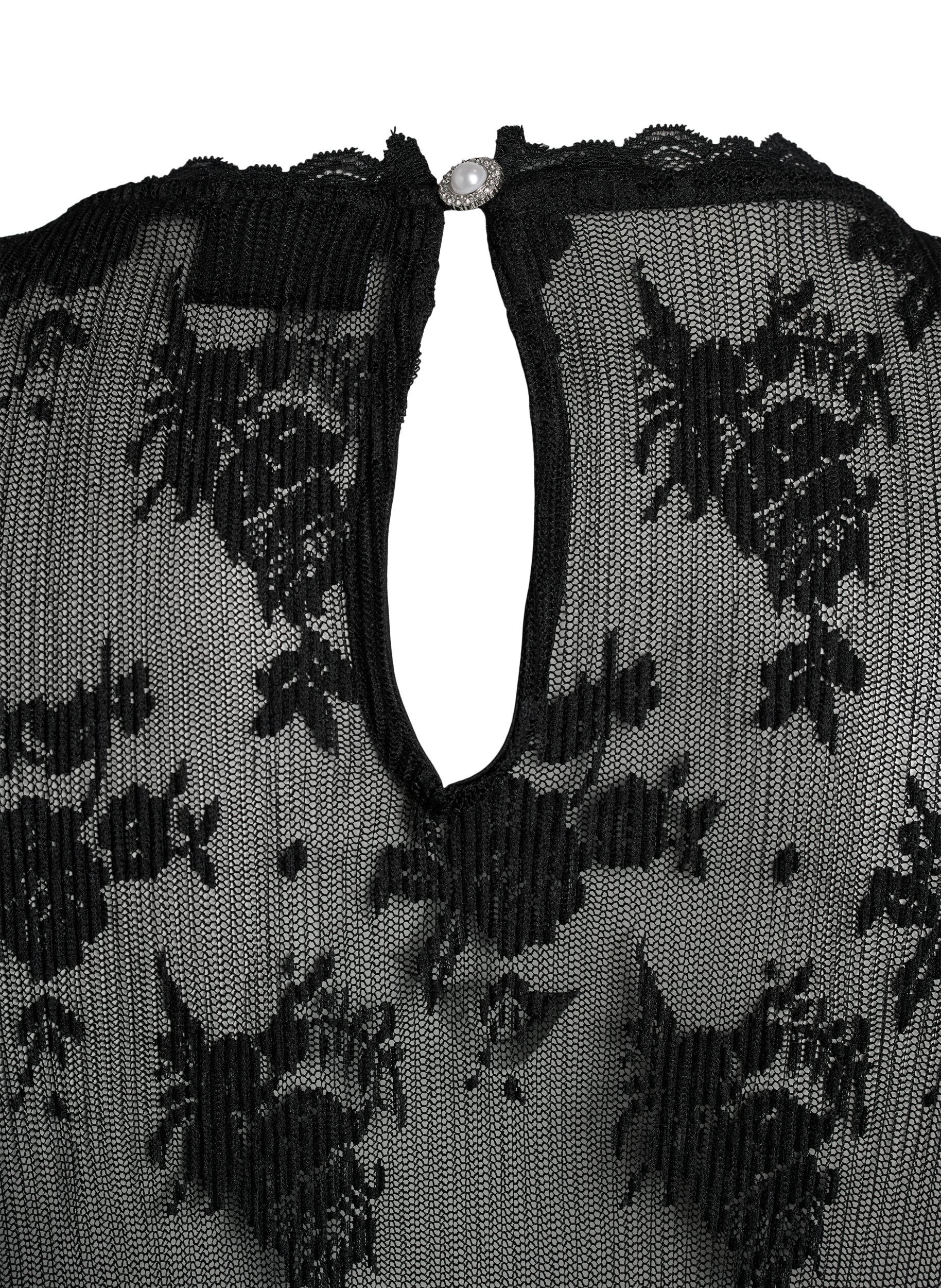 Zizzi Mesh blouse met lange mouwen met kantpatroon, Zwart, Packshot image number 2
