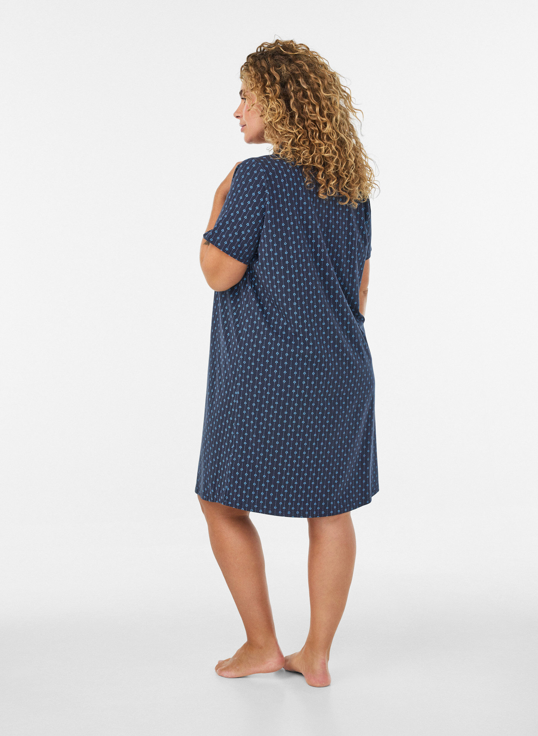 ZizziKatoenen nachtjapon met knoopsluiting, Blauw, Model image number 2