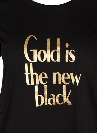 Katoenen t-shirt met print op de borst, Black GOLD IS THE, Packshot image number 2