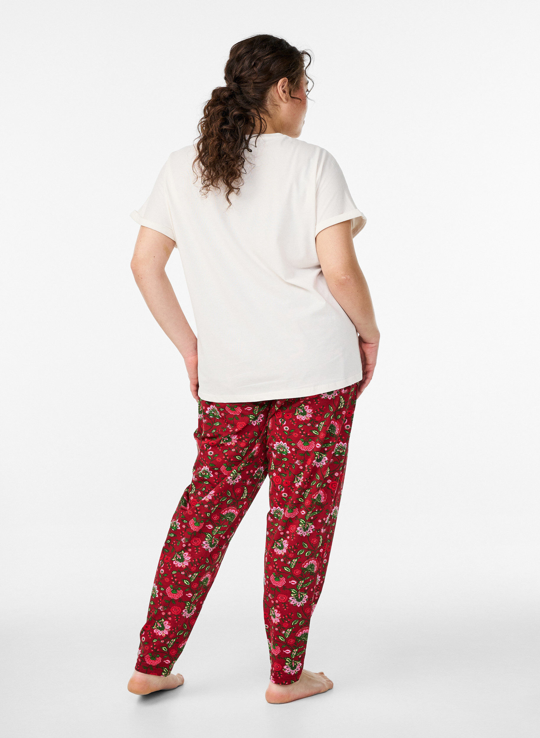 Zizzi Katoenen pyjamabroek met print, Rood, Model image number 1