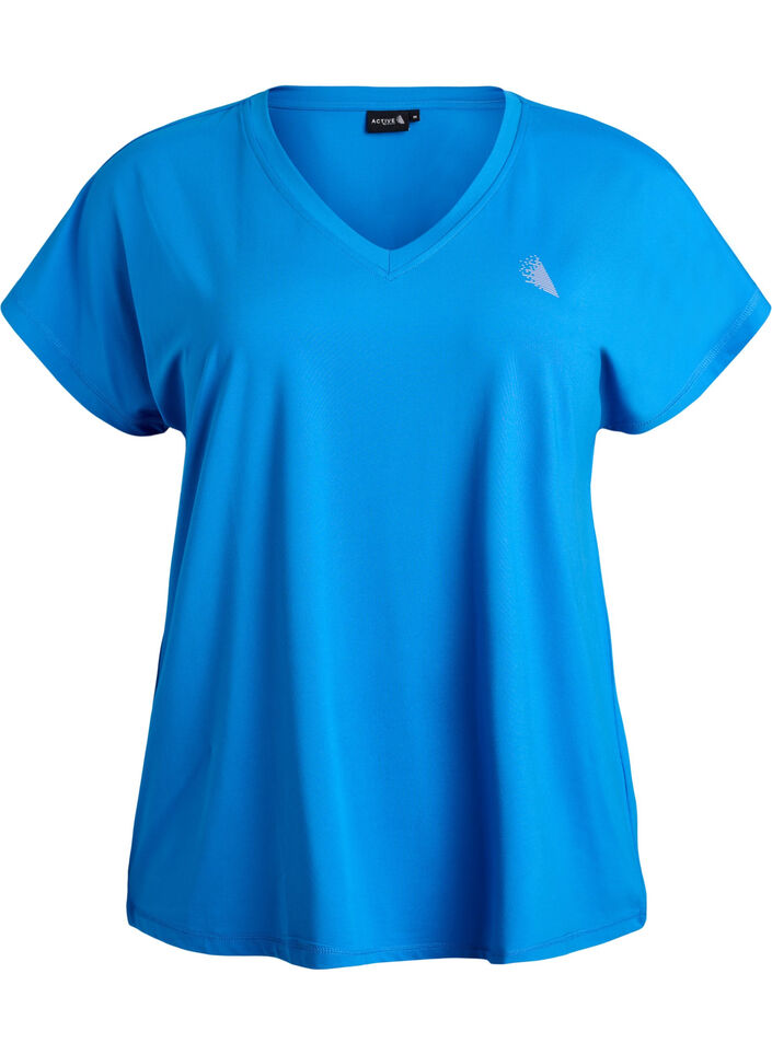 Losvallend trainings-T-shirt met V-hals, Blauw, Packshot image number 0