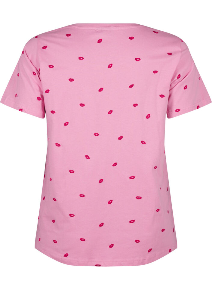 T-shirt van biologisch katoen met geborduurde lippen, Rose Bl. Lips Emb. , Packshot image number 1