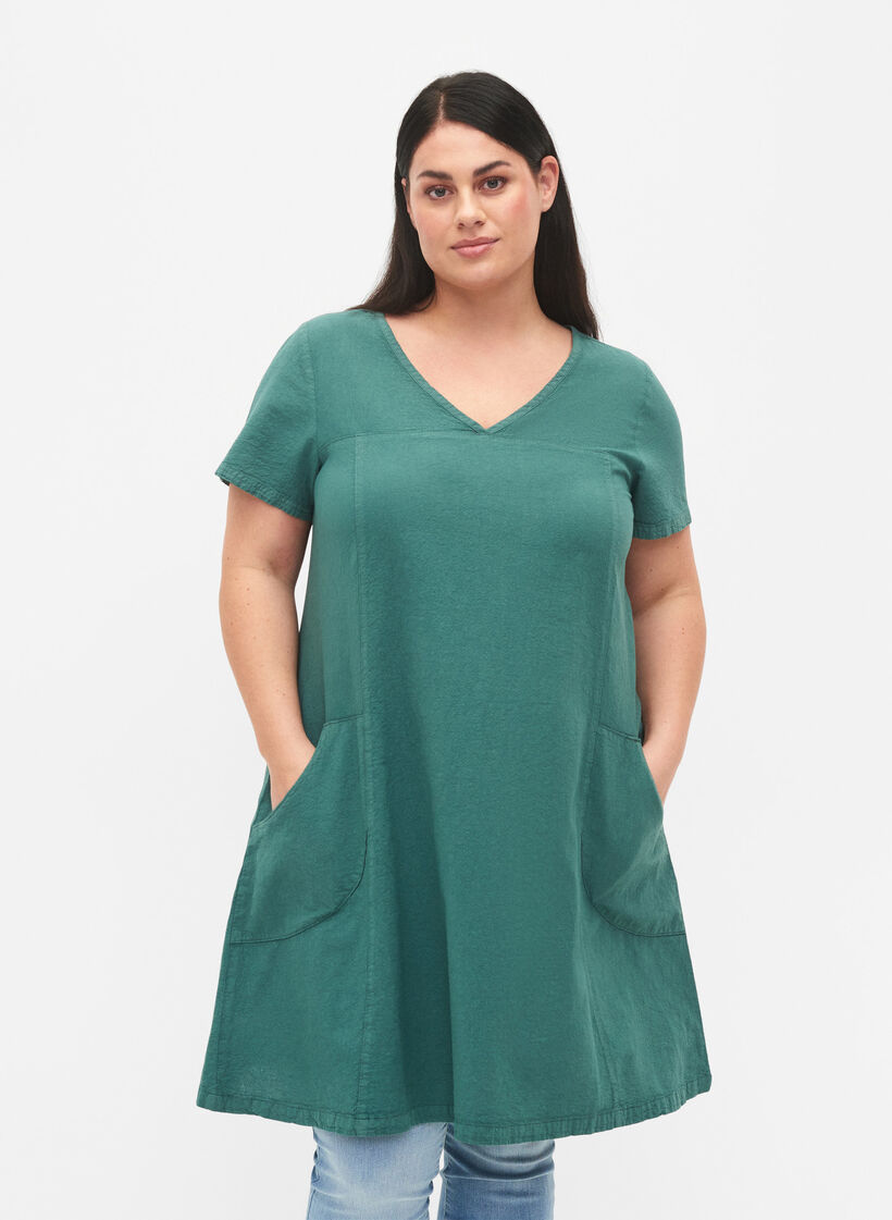 Katoenen jurk met korte mouwen, Sea Pine, Model