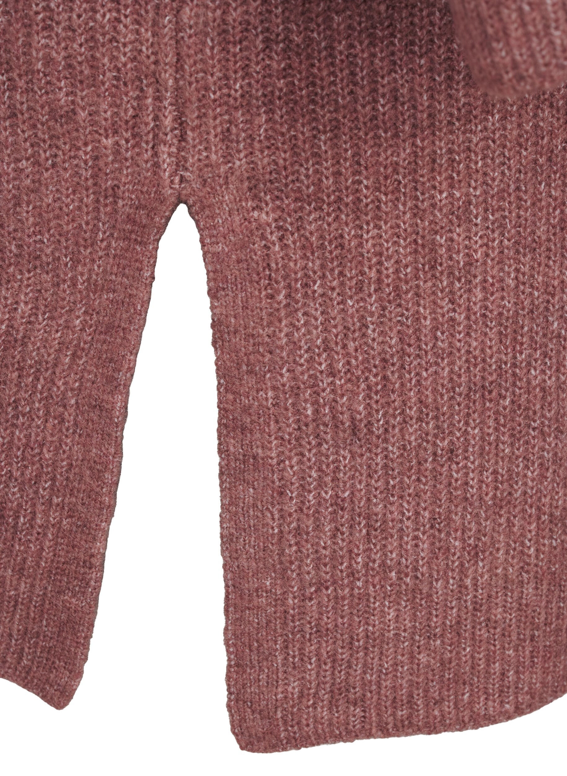 Zizzi FLASH - Geribde cardigan met splitten, Rose Brown Melange, Packshot image number 3