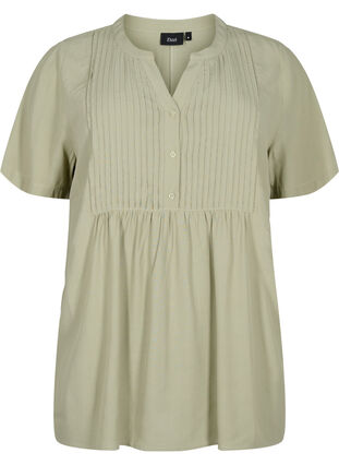 Viscose blouse met korte mouwen en plooien, Seagrass , Packshot image number 0