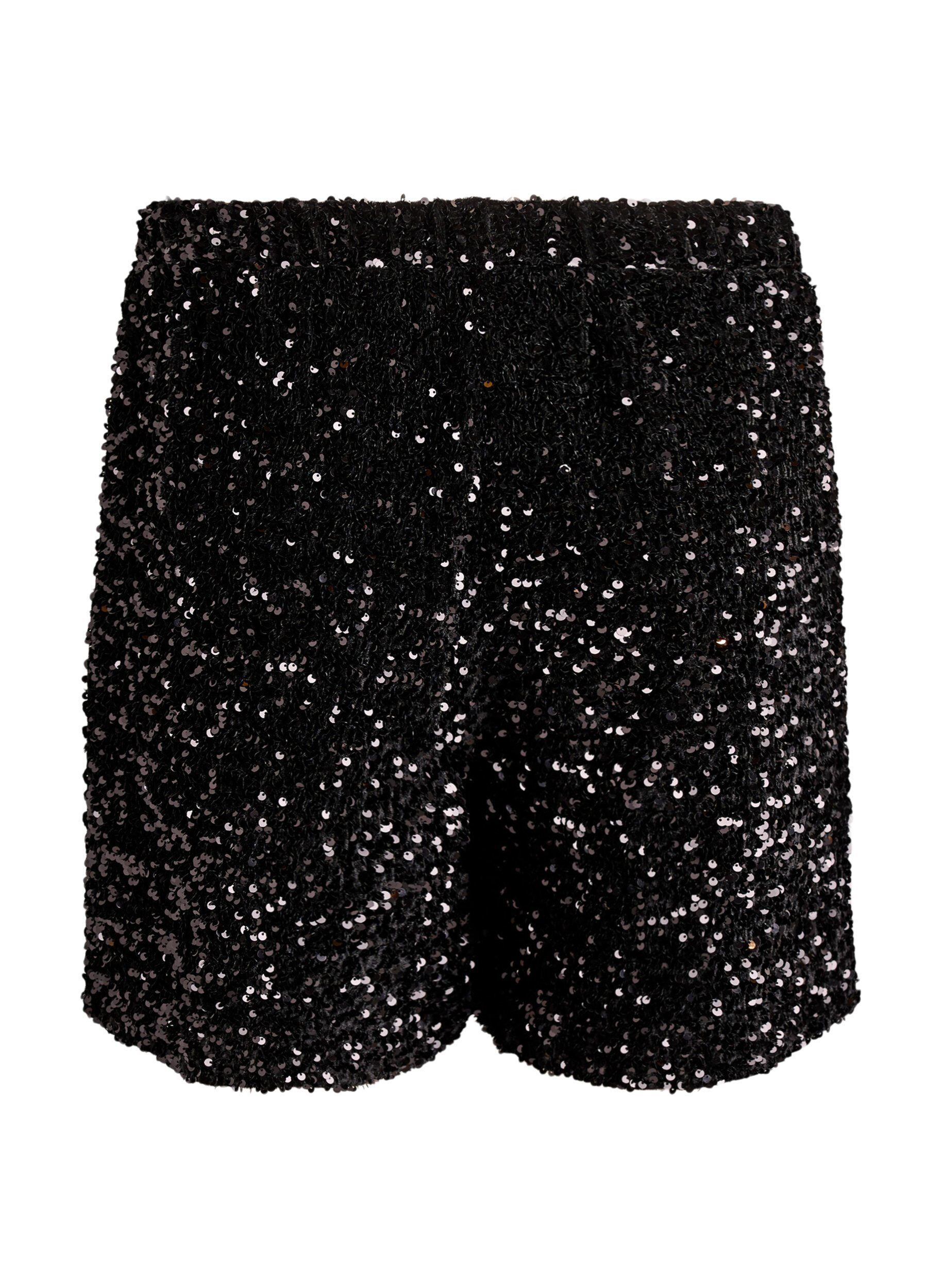 Zizzi High-waisted pailletten shorts, Zwart, Packshot image number 1