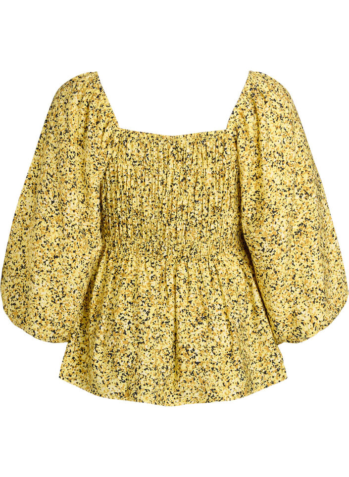 Blouse met smock en vierkante halslijn, Geel, Packshot image number 1