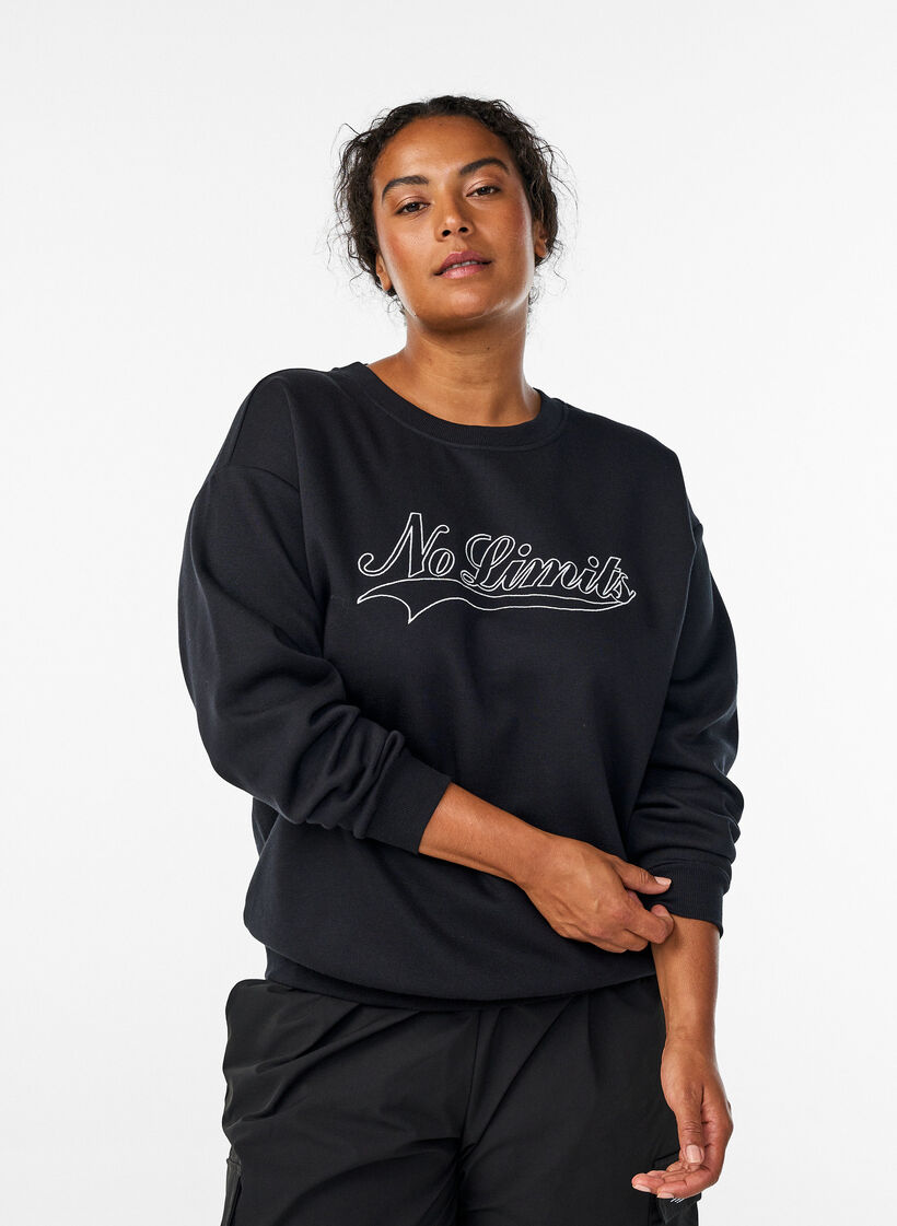 Sweatshirt met statementdetail, Zwart, Model image number 0