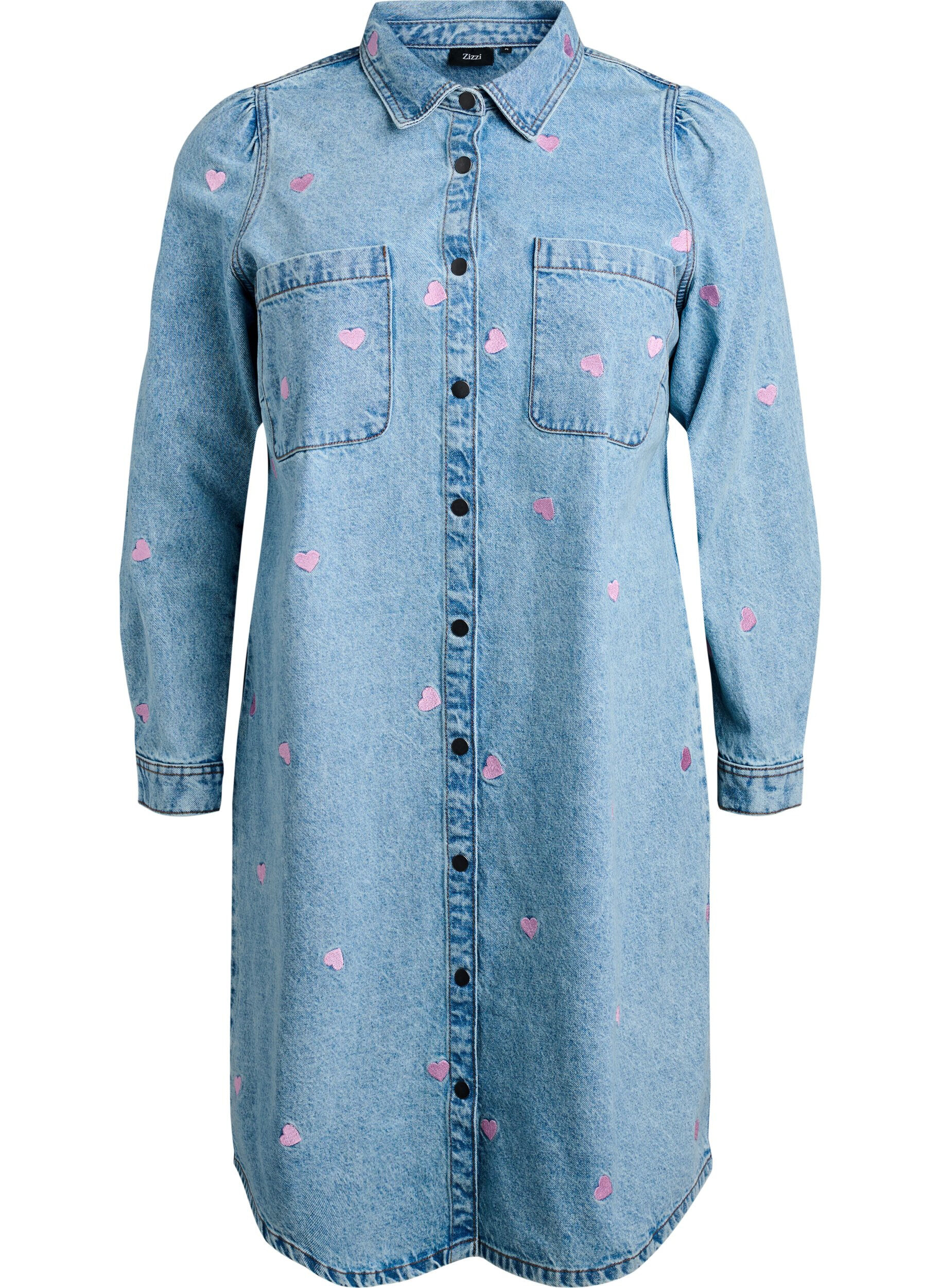 Zizzi Denim jurk met hartjes en borstzakken, Blauw, Packshot image number 0