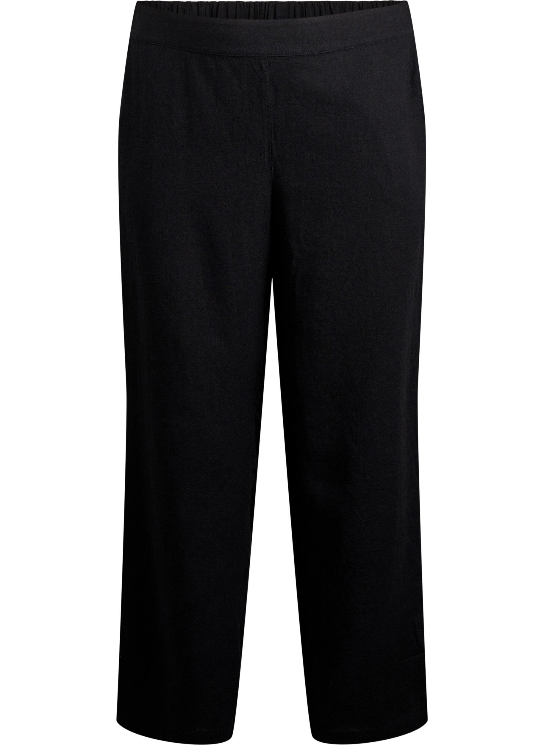 ZizziLinnen en viscose broek met losse pasvorm, Zwart, Packshot image number 0