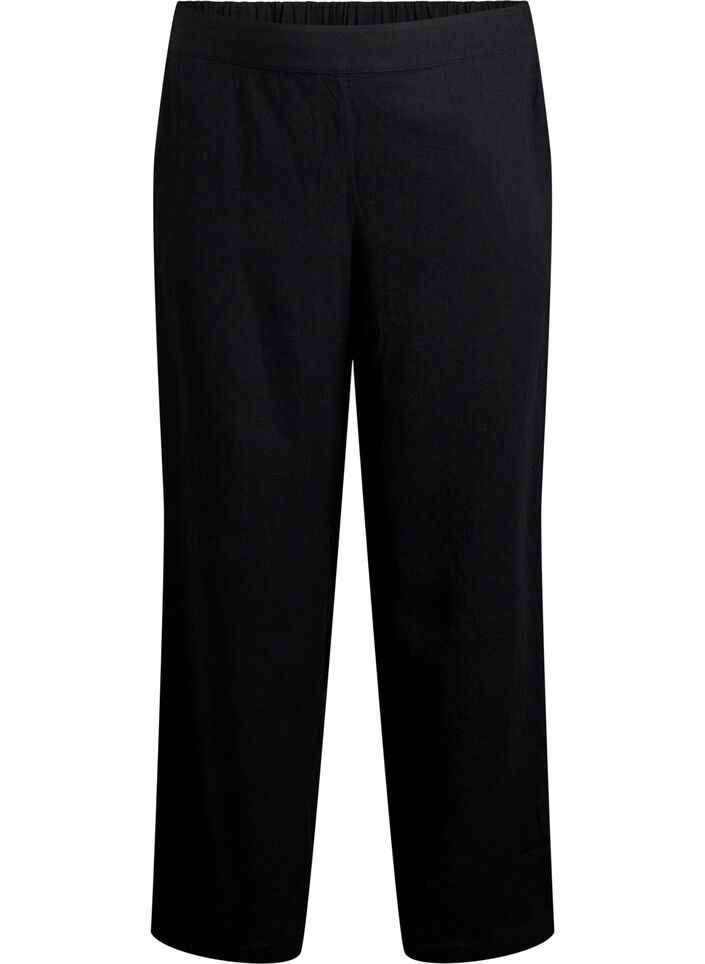 Linnen en viscose broek met losse pasvorm, Zwart, Packshot image number 0
