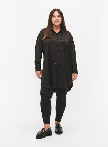 Naadloze legging in pied-de-poule patroon, Black w. Dark Grey, Model image number 0