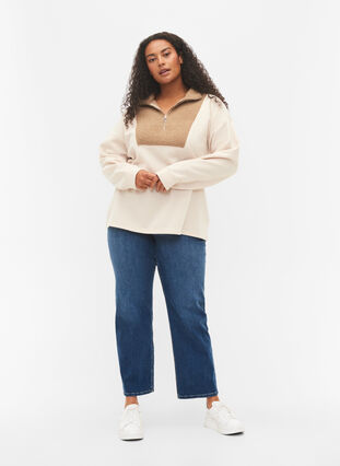 Sweater met hoge hals, teddy stof en ritssluiting, Brown Comb, Model image number 2