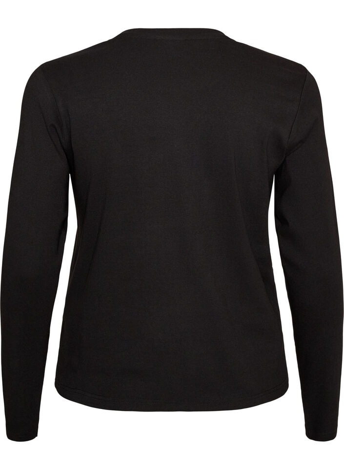 Basic T-shirt met lange mouwen en ronde hals, Zwart, Packshot image number 1