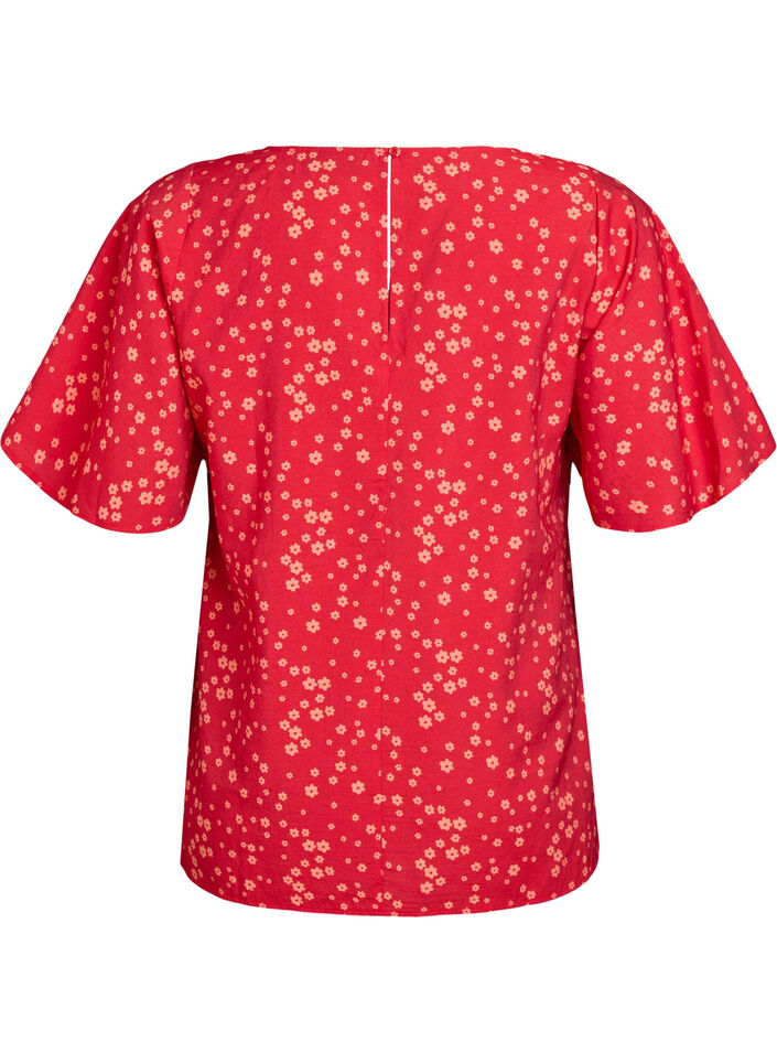 Blouse met vleermuismouwen en bloemen, Rood, Packshot image number 1