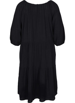 Katoenen jurk met 3/4 mouwen en strikje, Black, Packshot image number 1