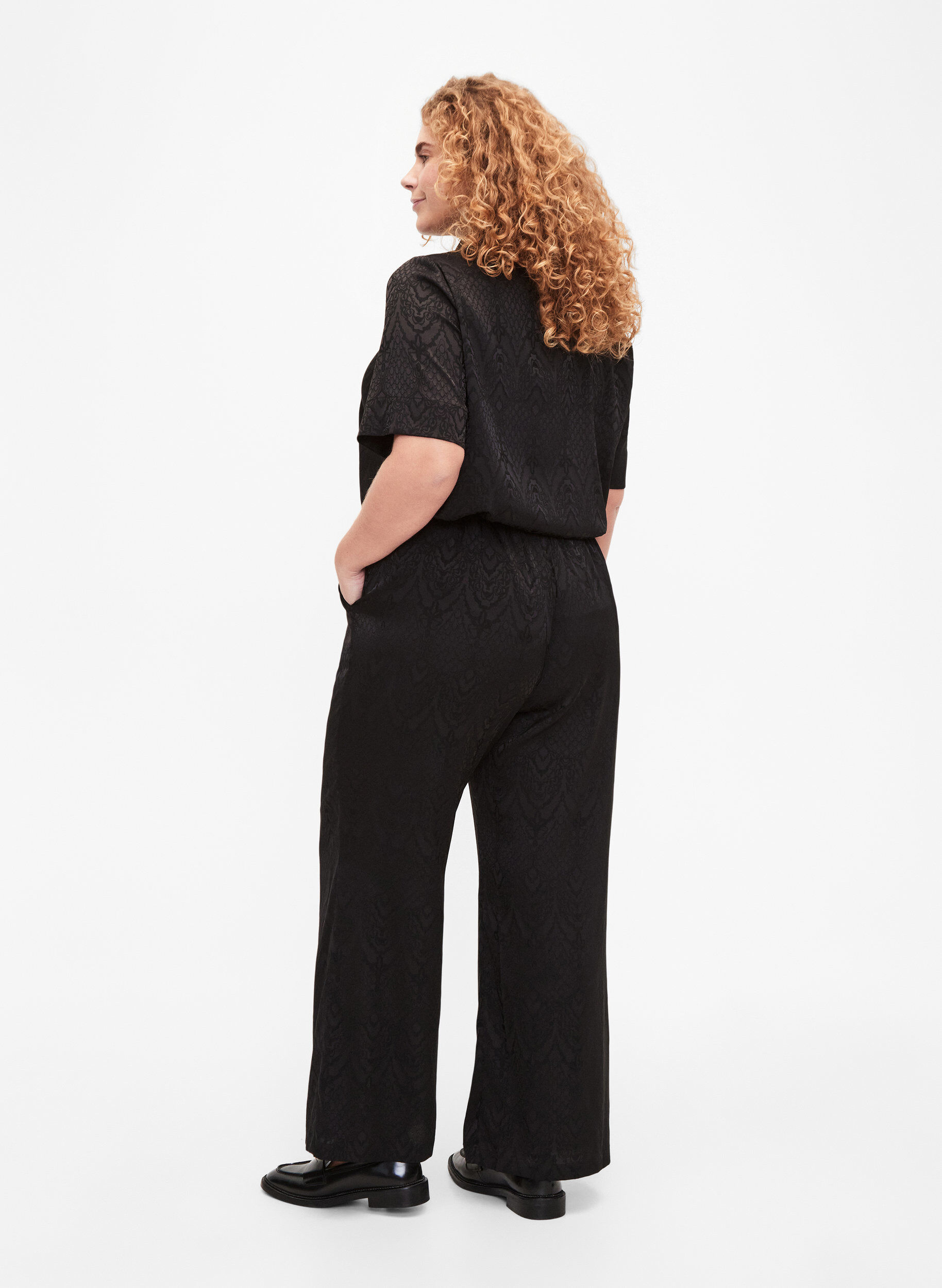 Zizzi Broek met structuurpatroon, Black, Model image number 1