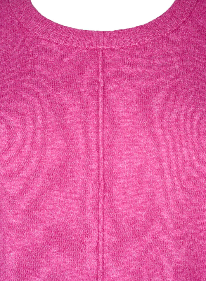 Gebreide blouse met ronde hals en middennaad, Fuchsia Red Mel., Packshot image number 2