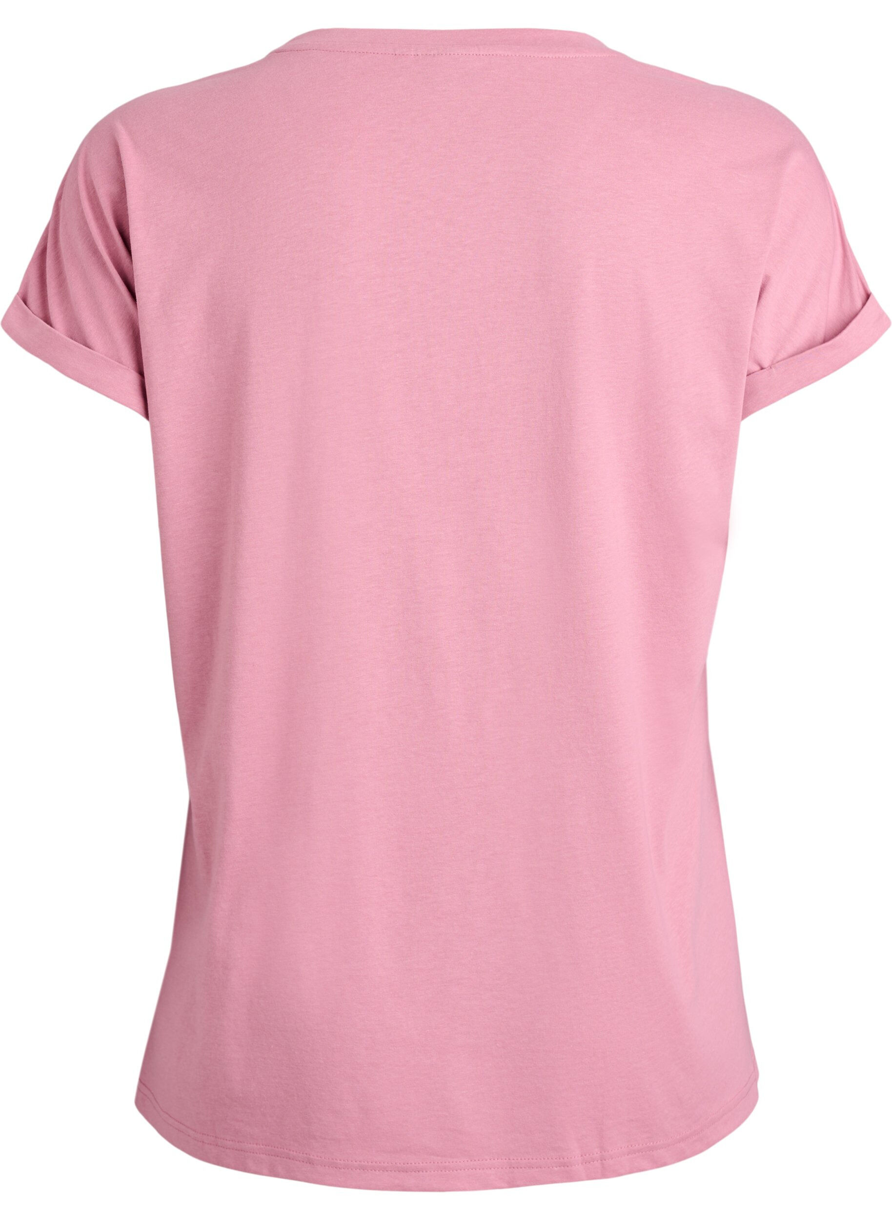 Zizzi T-shirt met korte mouwen van katoenmix, Roze, Packshot image number 1
