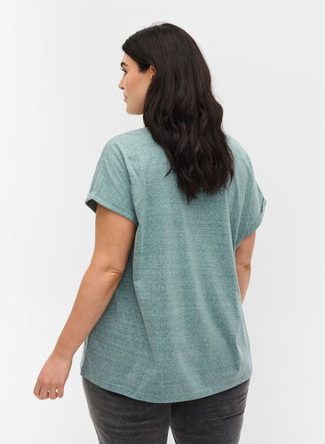 Gemêleerd t-shirt in katoen, Sea Pine mel, Model image number 1