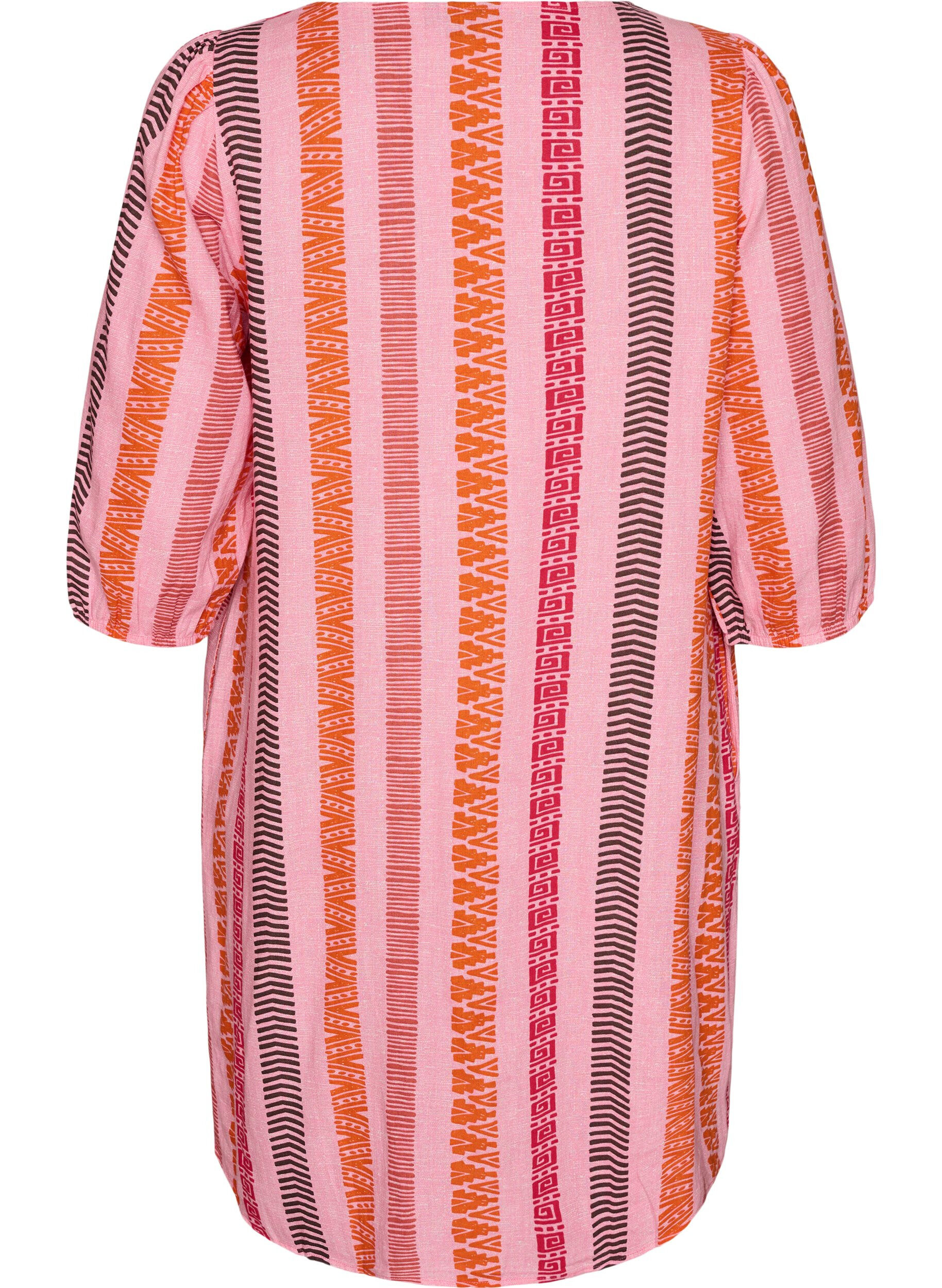 ZizziKorte jurk in linnen en viscose met 3/4 mouwen, Roze, Packshot image number 1