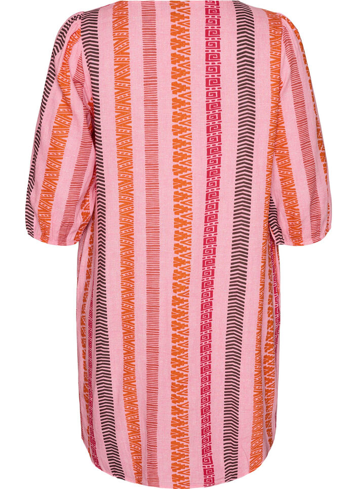 Korte jurk in linnen en viscose met 3/4 mouwen, Roze, Packshot image number 1